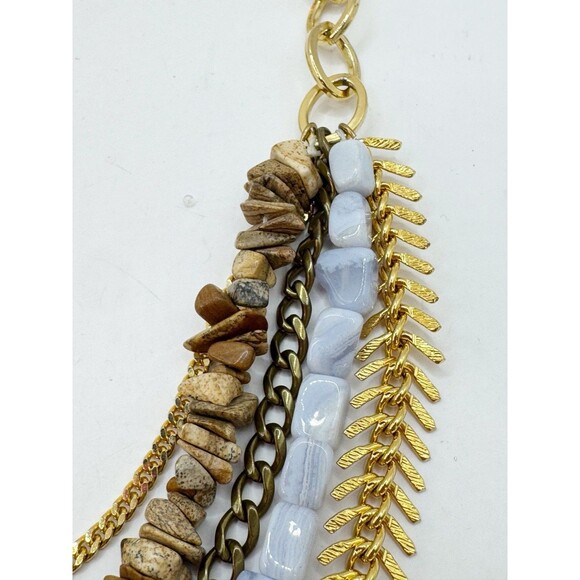 Ab Max Stone & Mixed Chain Layered Multistrand Necklace Gold Tone Boho Bohemian - Picture 6 of 13